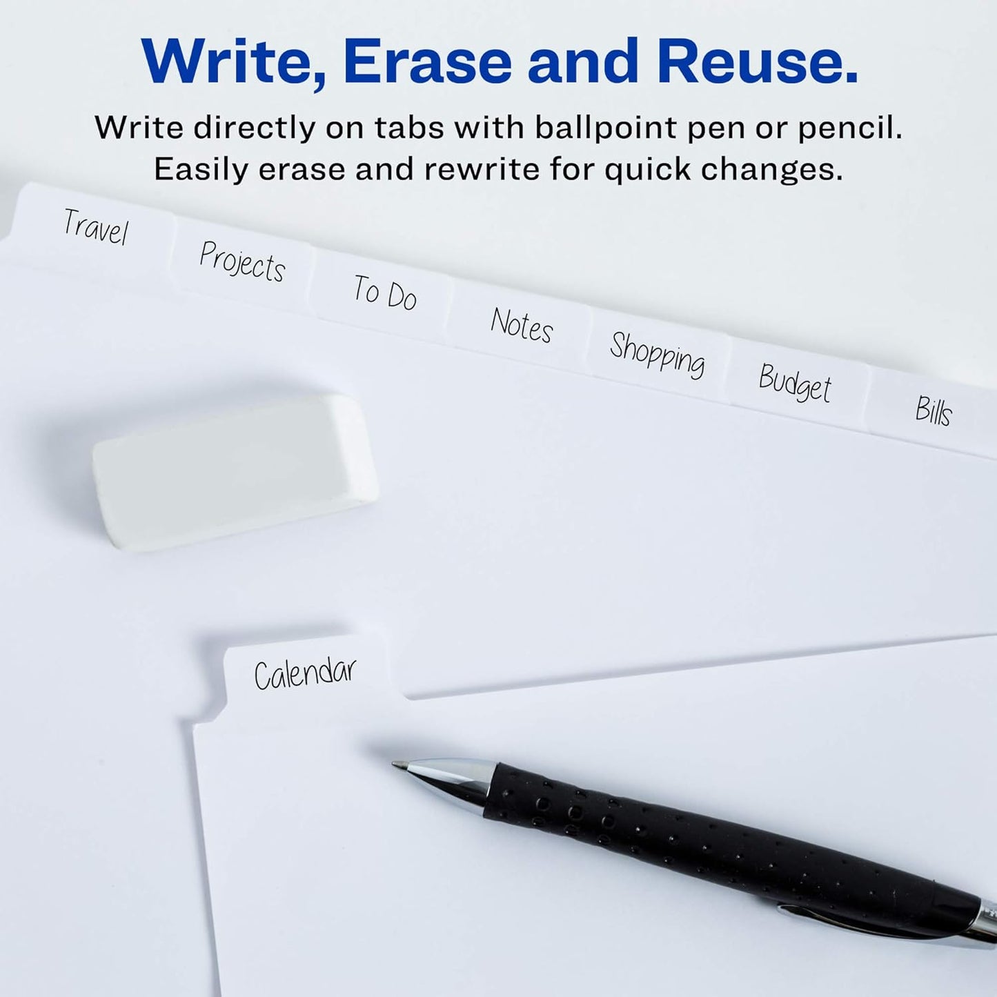 Avery 8-Tab Binder Dividers, Write & Erase White Big Tabs, 48 Sets (23078)
