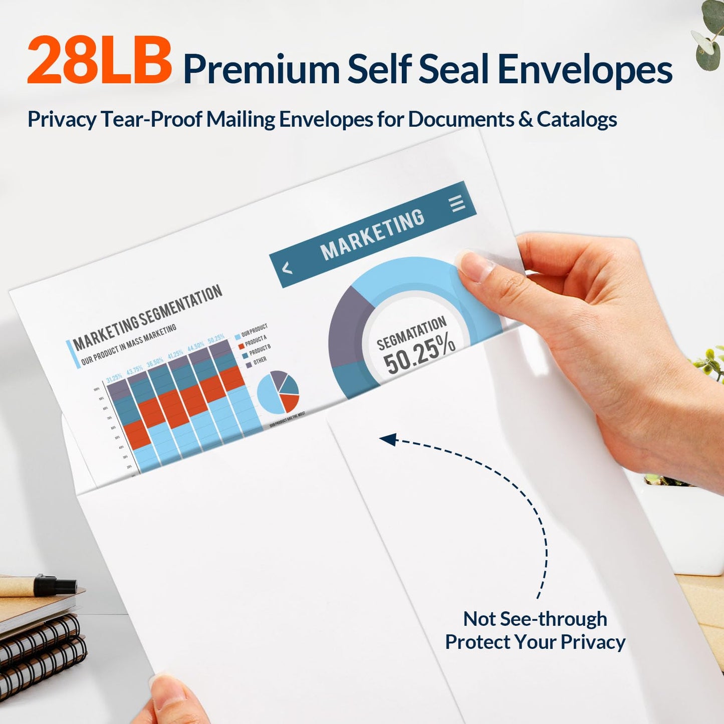 SUNEE 10 x 13 Self Seal Catalog Envelopes, 28lb White Security Mailing Envelopes, Ultra Strong Quick-Seal for Documents, Office & Business Use, 100 Pack