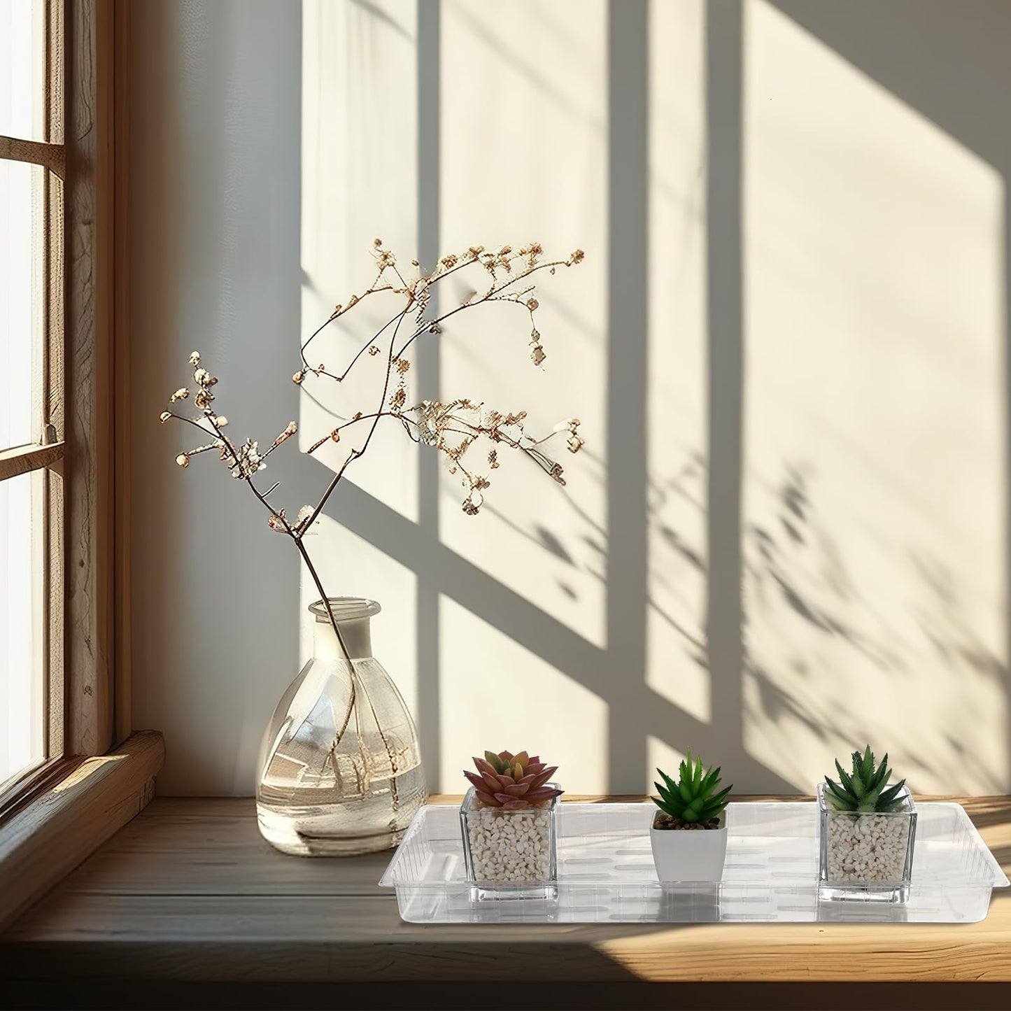HFYZZ 24 Pack Rectangular Plant Drip Trays, Clear Plastic Plant Saucers, Thick Plant Drip Trays Plastic Liners for Indoors Outdoors Flower Pots Window Sills Window Shelf - 15" x 6"