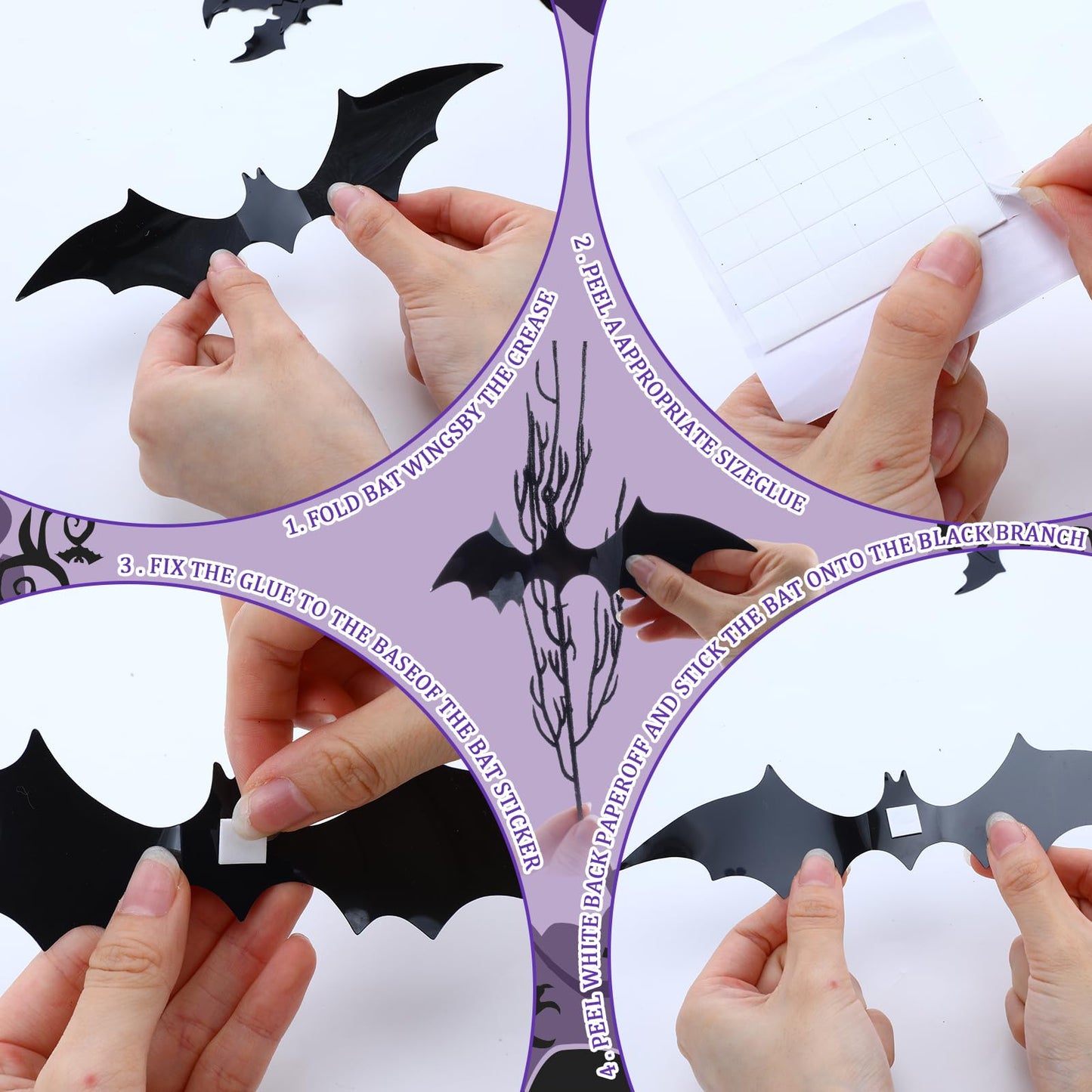 Zeyune 20 Pcs Halloween Black Artificial Branches Floral Picks Vase Filler 17.72 Inch Artificial Curly Willow and 3D Bats Wall Decals Sticker Decor Tree Glittery Flowers for Gothic Home