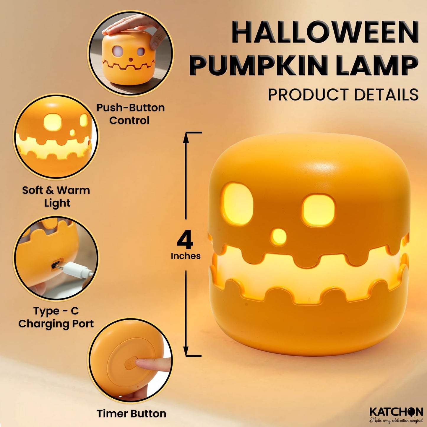 KatchOn, Halloween Pumpkin Lantern- 4 Inch | Trick or Treat Toys Lamp for Halloween Decor | Pumpkin Light Up for Party Favors