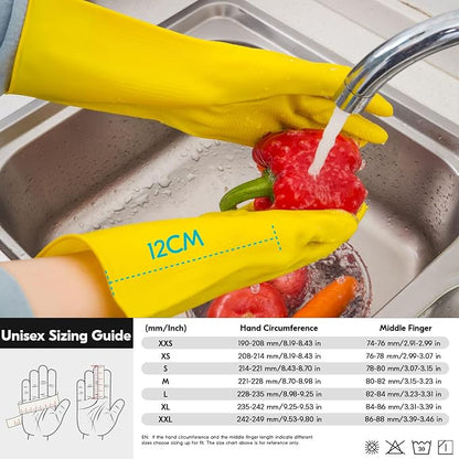 Vgo... 10-Pairs Reusable Household Gloves, Rubber Dishwashing gloves, Extra Thickness, Long Sleeves, Kitchen Cleaning, Working, Painting, Gardening, Pet Care (Size M, Yellow, HH4601)
