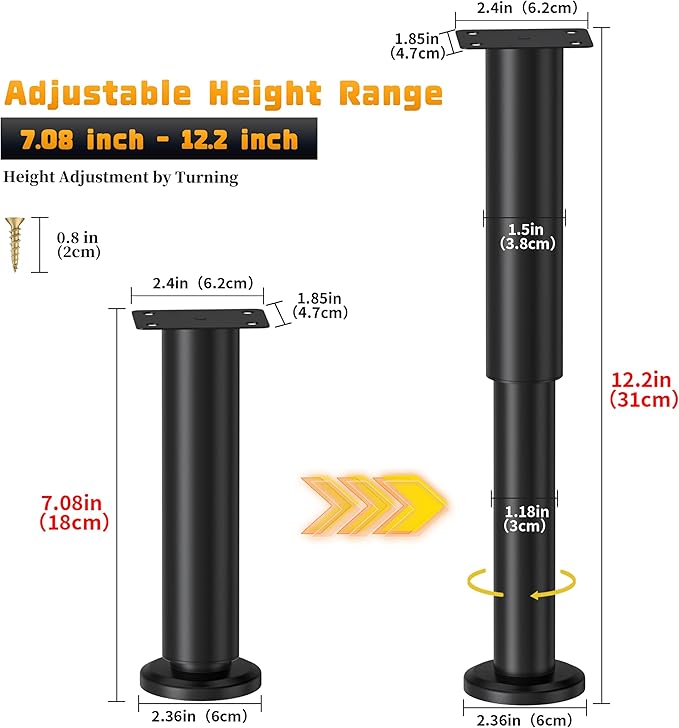 Wlrrcwdttc 2 Pcs Adjustable Height Bed Support Legs