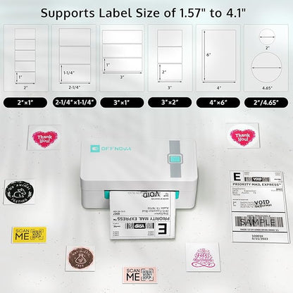 OFFNOVA Shipping Label Printer, Bluetooth Thermal Label Printer 4x6 for Small Business and Shipping Packages, Supports Windows Mac iOS Android, Works with USPS Ebay Shopify Etsy