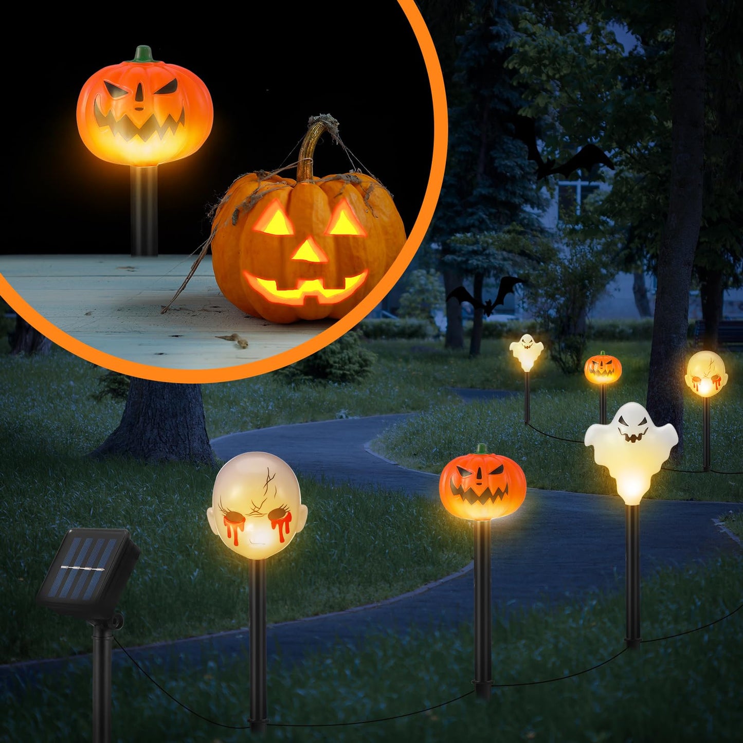 Glooglitter 6 Pack Halloween Decorations Outdoor Solar Stake Lights Halloween Lights Waterproof for Garden Patio Yard Pathway Grave Lawn Porch Party Decor(Purple Ghost)