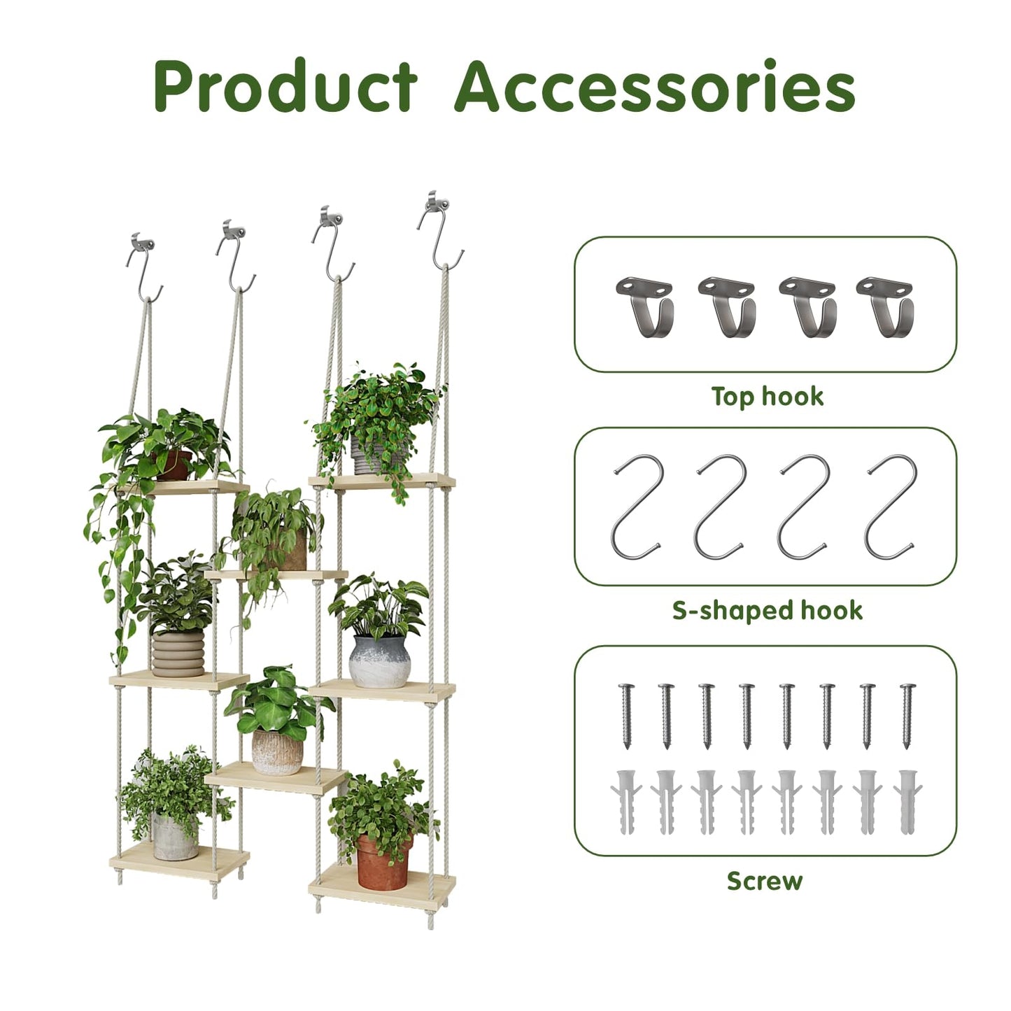Vihawke Window Plant Shelves, 8 Tier Window Sill Shelf for Plants, Macrame Hanging Plant Stand Indoor, Plant Hanger Floating Shelves, Window Plants Holder Boho Decor Living Room Bedroom Wall Decor