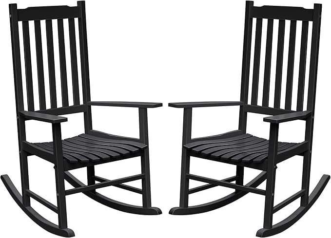 Flamaker Acacia Wood Patio Rocking Chair Set of 2, High Back and Widen Armrest