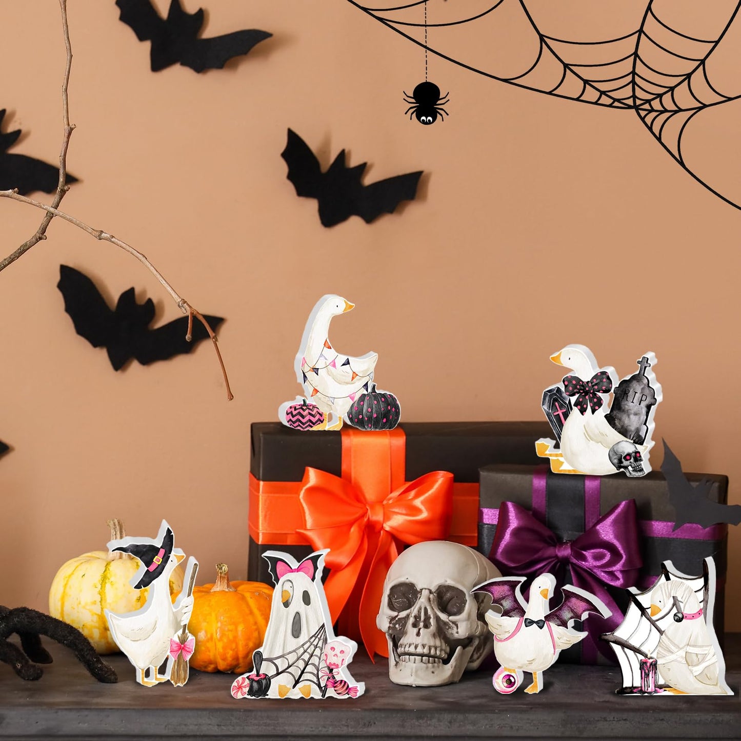 Culudea 6 Pcs Silly Cute Goose Table Decor Indoor, Halloween Birthday Party Decorations Rustic Farmhouse Figurine Tiered Tray Tabletop Centerpieces for Home Kitchen Fireplace