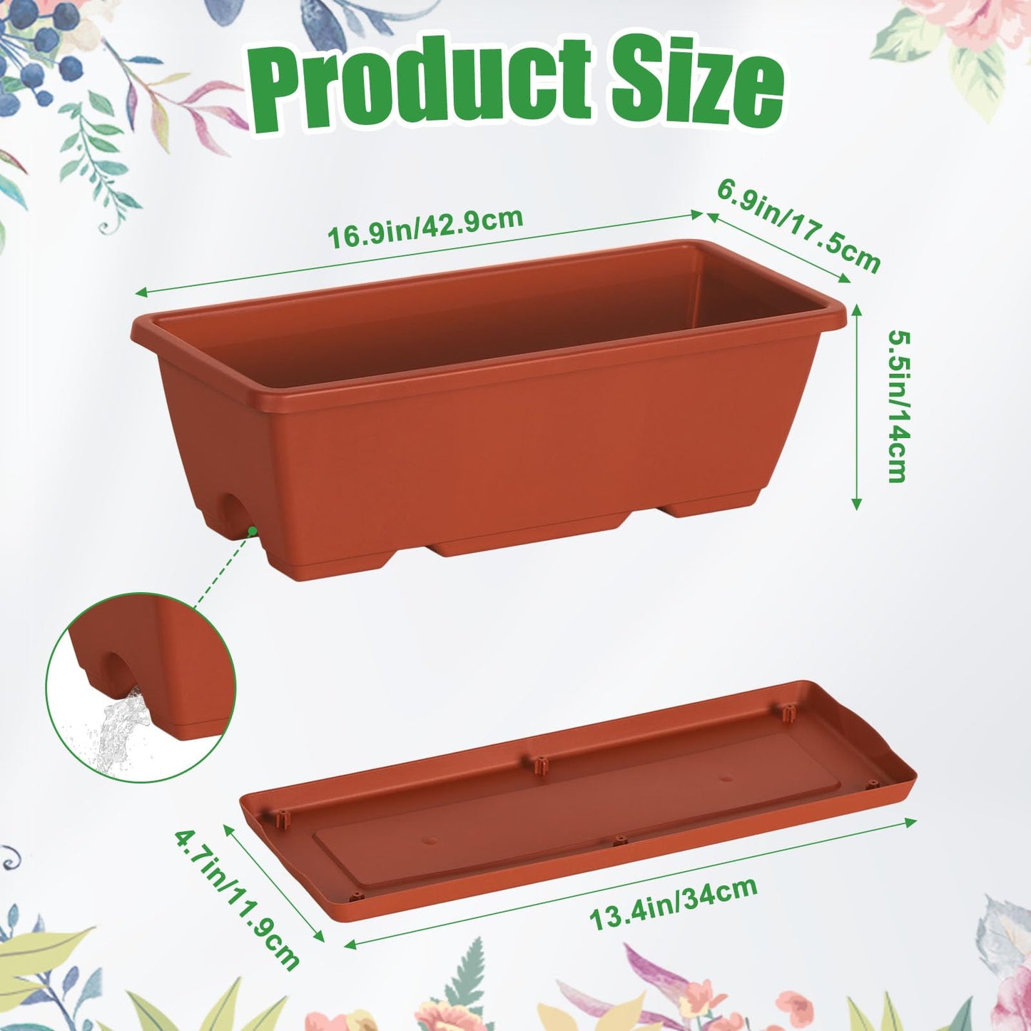 ETELI Railing Planter Box 6 Pack Balcony Planters Railing Hanging with Metal Brackets Window Boxes Deck Rail Planter for Outdoor Indoor Porch Garden Patio, Red & Black