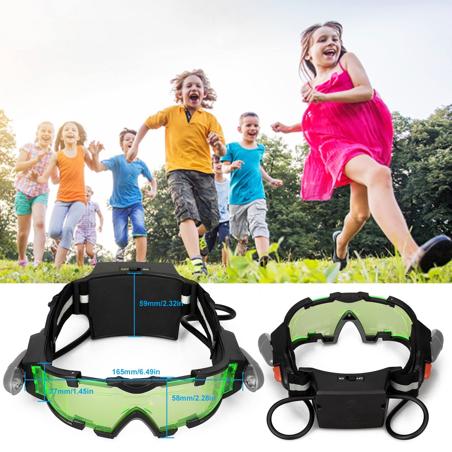 AGM Kids Night Vision Goggles, Adjustable Spy Gear Night Mission Goggles with Flip-Out Lights Green Lens