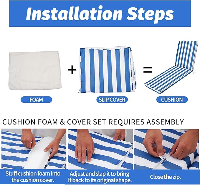 Outdoor Chaise Lounge Cushions for Patio, Waterproof Replacement Seat Cushions
