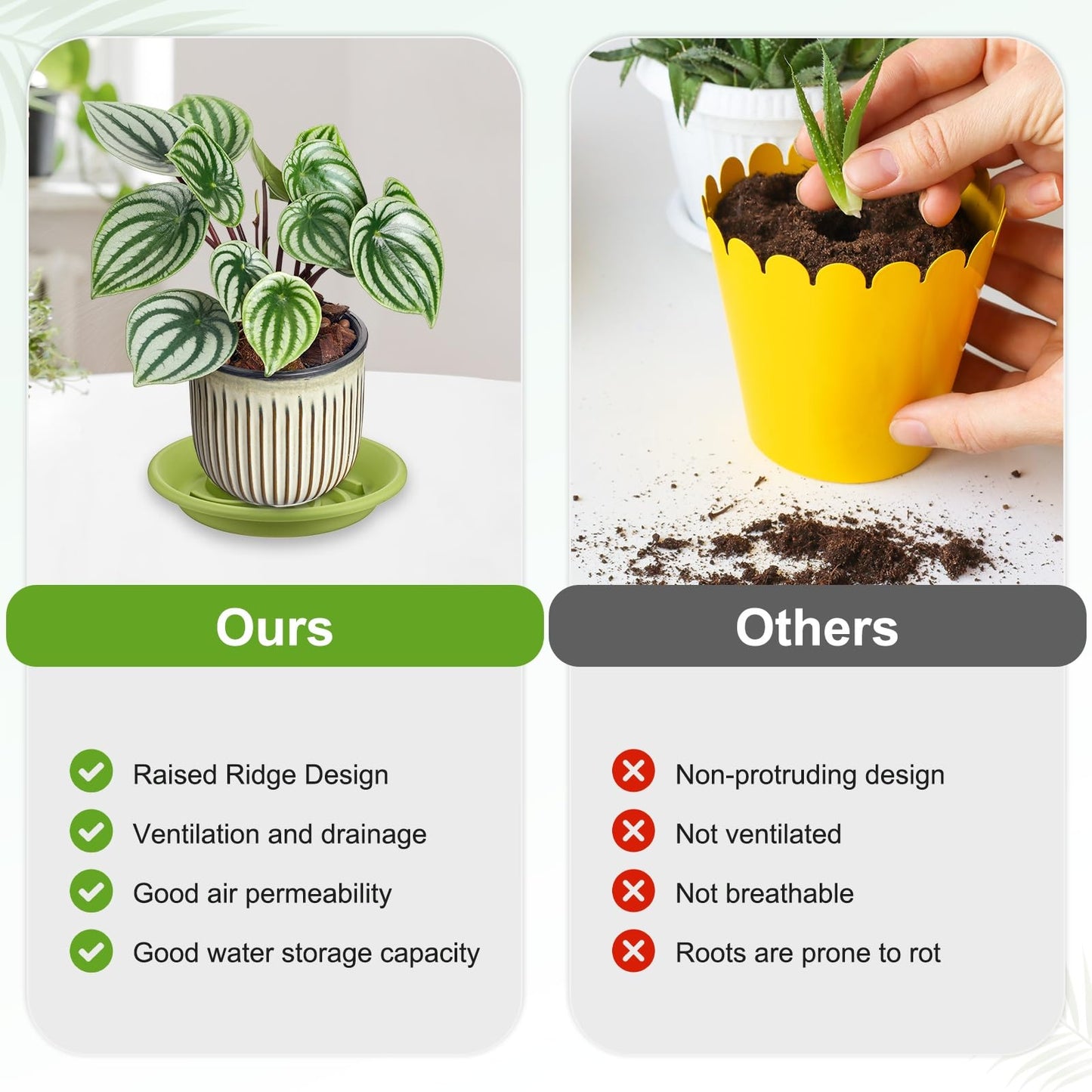 M METERXITY 2-Pack Plant Saucer, 7.4 Inch/ 18.8cm Plastic Plant Trays Thicker for Pots/Indoor/Outdoor/Water Drainage and Protection, Flowerpot Drip Tray [Apple Green]