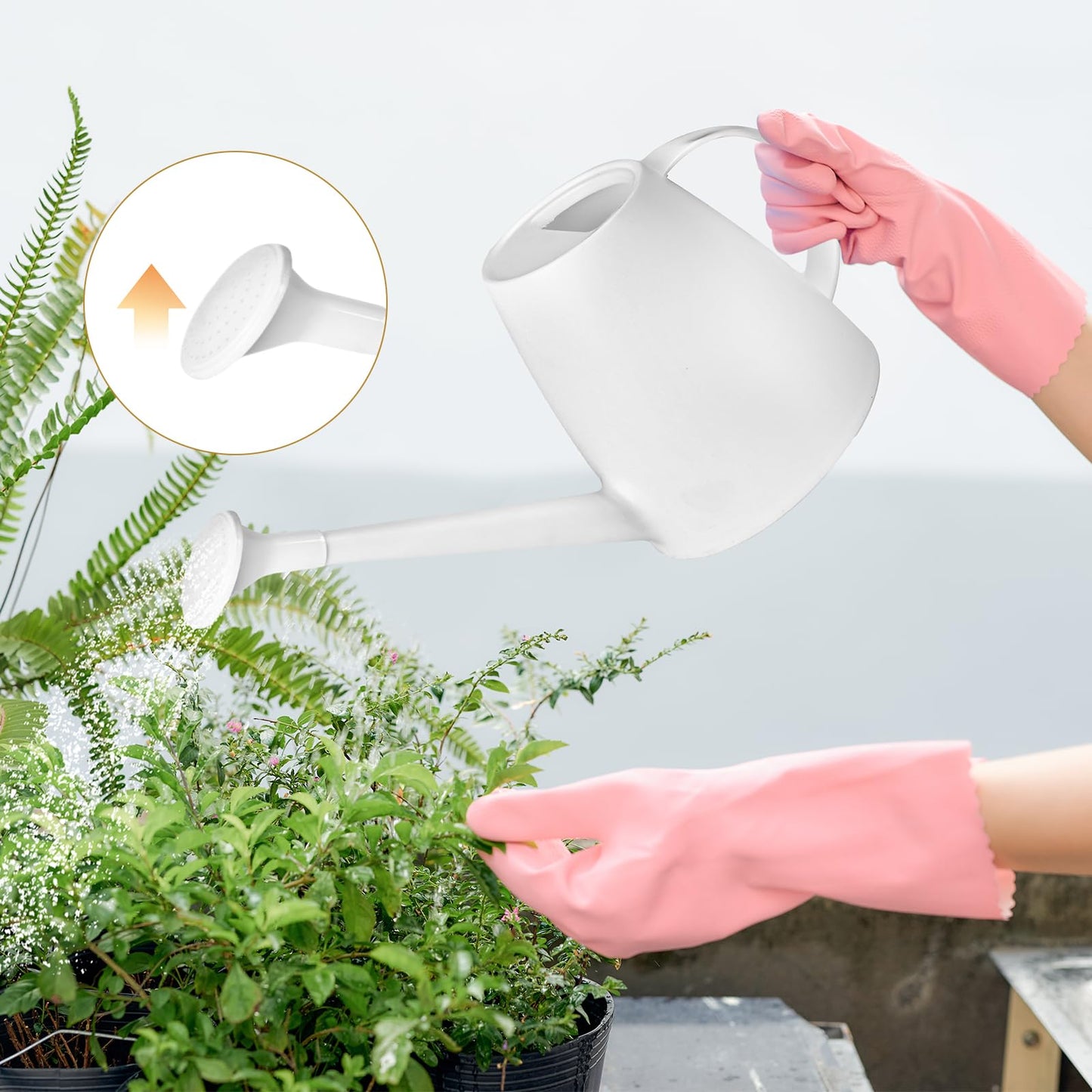 TTAOE GN Watering Can - for Indoor and Outdoor House Plant Garden - with Long Spout - 1/2 Gallon - White