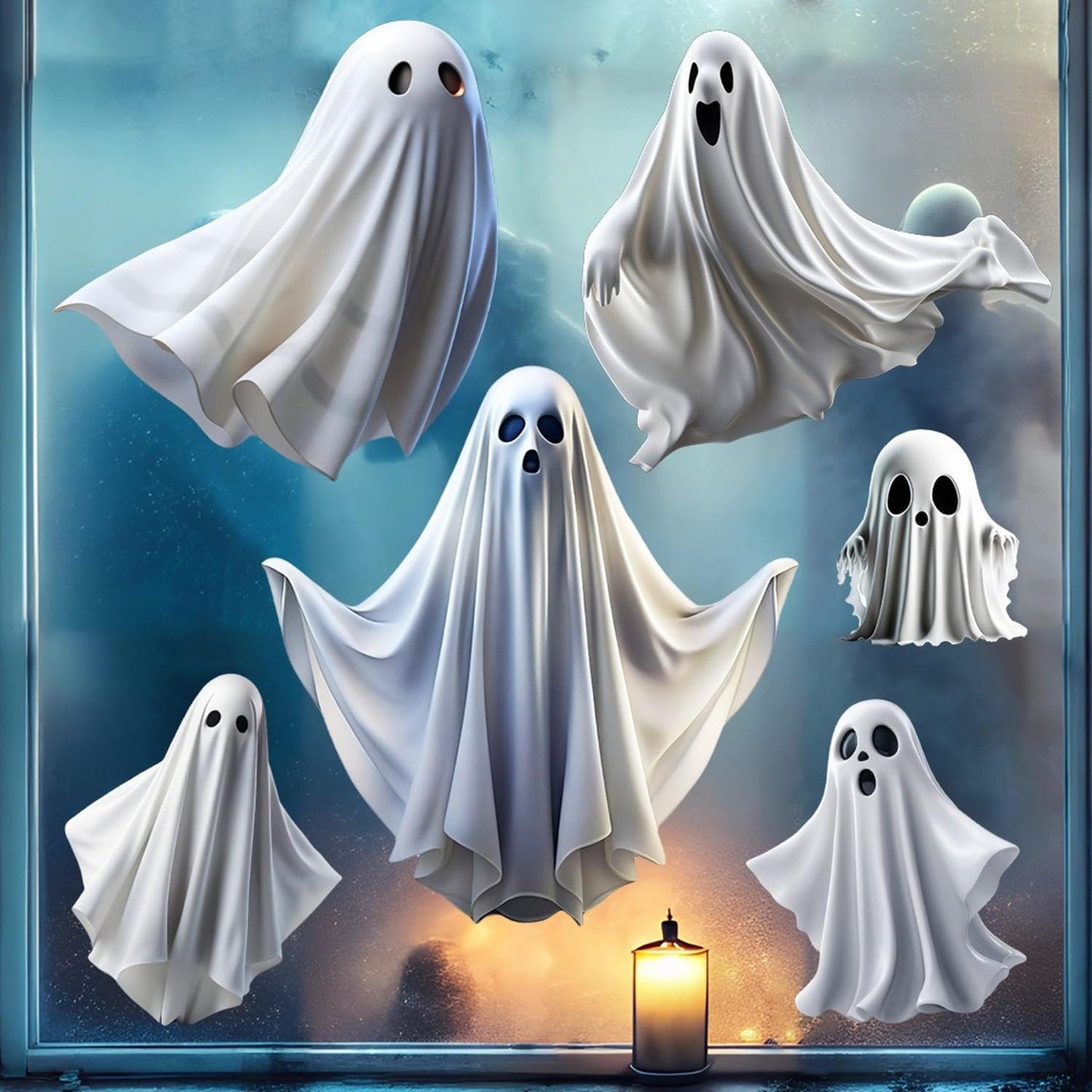 1 Sheet Halloween Ghost Window Clings for Glass Windows, Cute Ghost Window Stickers, Ghost Decal Window Clings Static Cling Decal for School Home Office Decoration Halloween Party Supplies