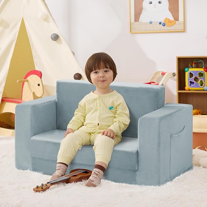 Kids Couch, 2-in-1 Toddler Chair Comfy 1-3 Years, Convertible Kids Chair