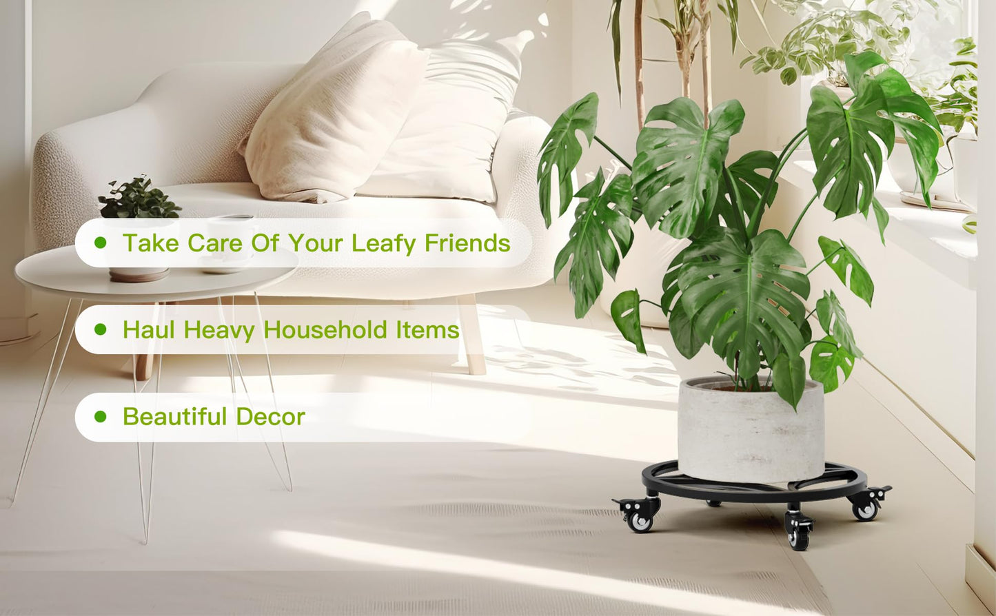Zhongma 2 Pack Dia.15" x 3.5" H Round Plant Caddy with Wheels, Fully Assembled, Heavy Duty Construction, 300 Lbs Capacity, Load-Bearing Wheels with Brakes, No Installation Required