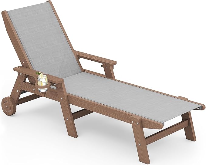 SERWALL Textilene Patio Chaise Lounge Chair, 5 Positions Adjustable Outdoor