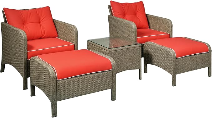 Outsunny 5 Pieces Rattan Wicker Lounge Chair Outdoor Patio Conversation Set