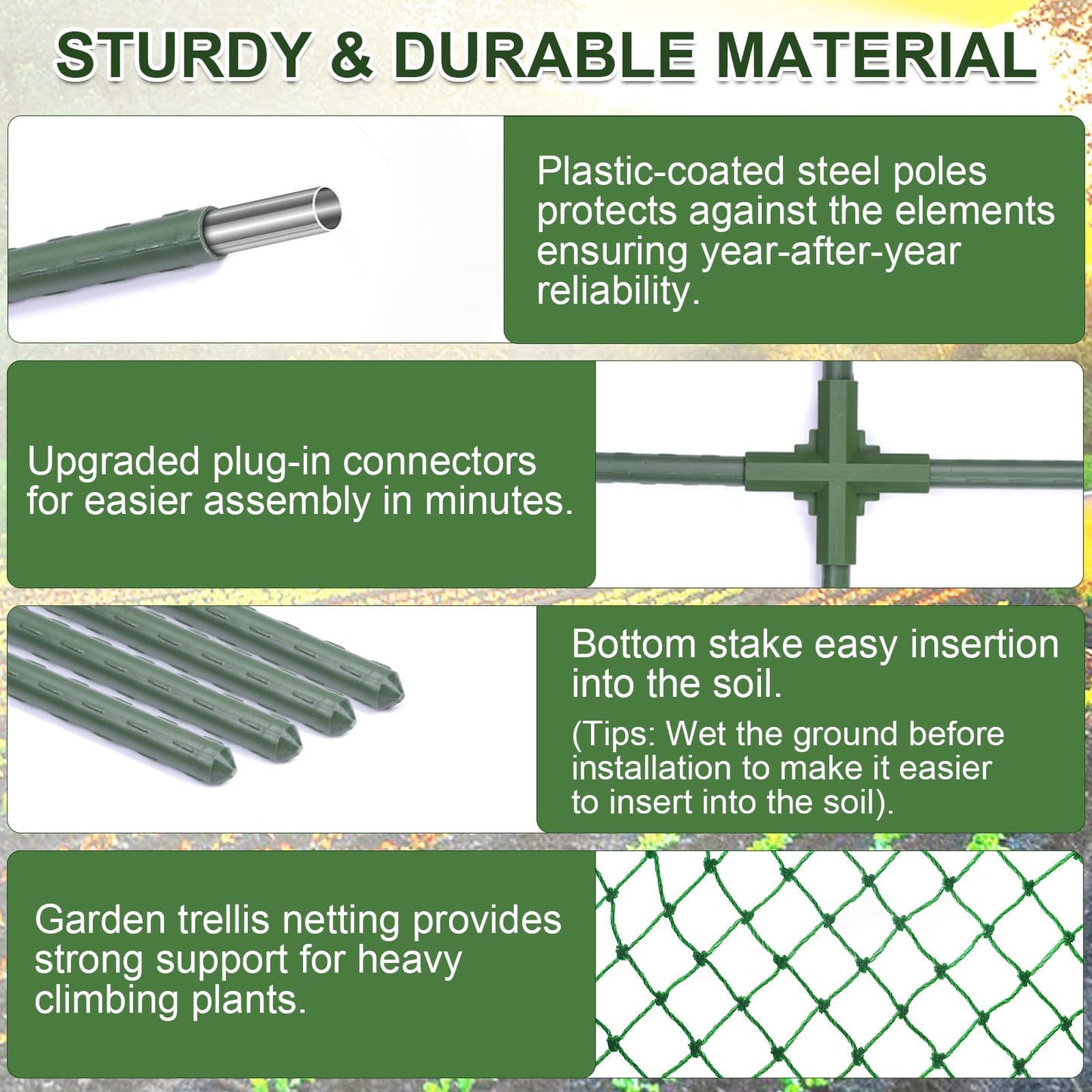 Cucumber Trellis for Raised Bed,U-Shape Garden Trellis for Climbing Plants Outdoor, Metal Arch Trellis for Vegetables, Plant Support for Vine,Tomato, Pea (Green, 49.6" L×30" W×47.2" H)