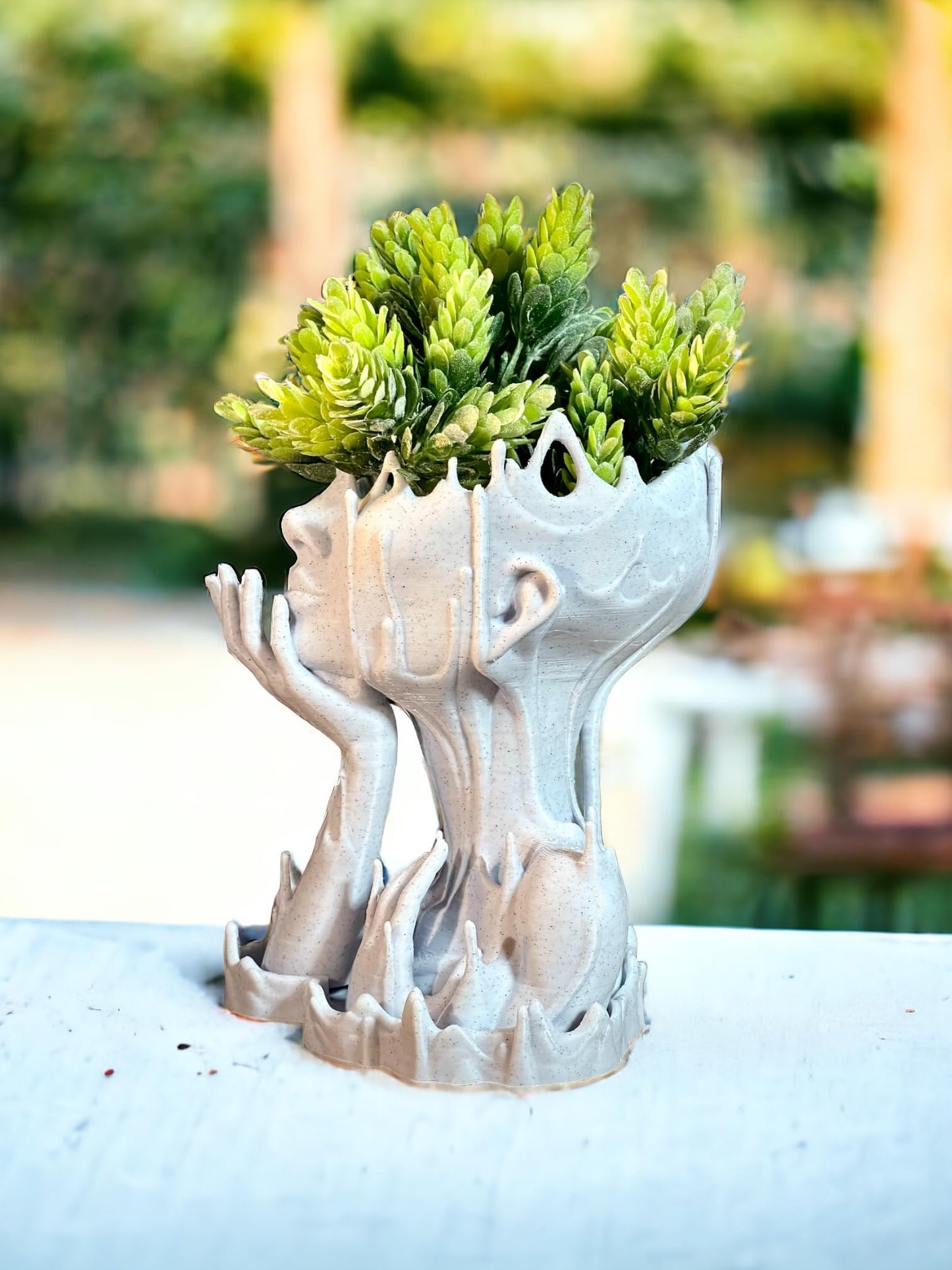 Woman Head Planter face Flower Pot Melted Sculpture Art Girl Succulent Plant Lover/with-Drainage Hole houseplants and drip Tray Included [Marble Stone Color]