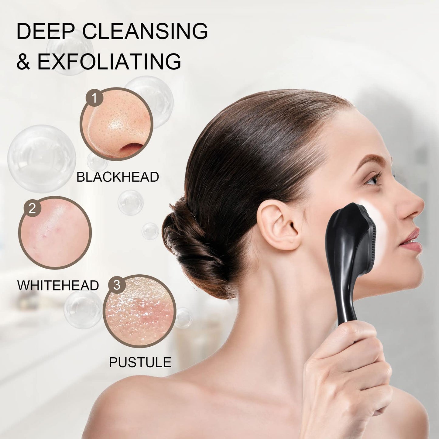 2 Pack Silicone Face Scrubber Exfoliating Brush, Manual Handheld Facial Cleansing Brush Blackhead Scrubber, Soft Bristles Waterproof for Face Skincare (Round-Pink)