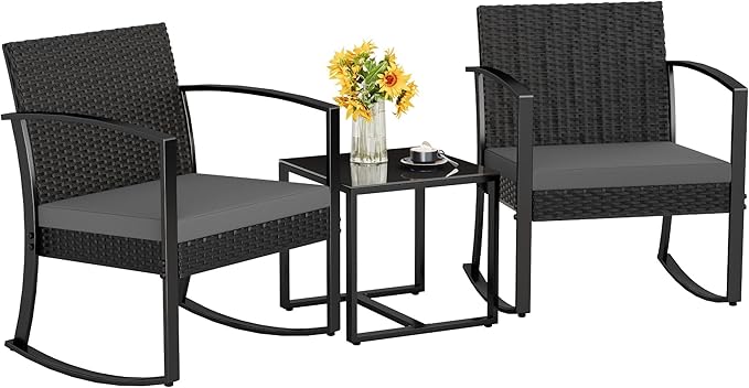 Homall Patio Furniture Set 3 Piece Resin Outdoor Bistro Set Rocking Patio Chairs