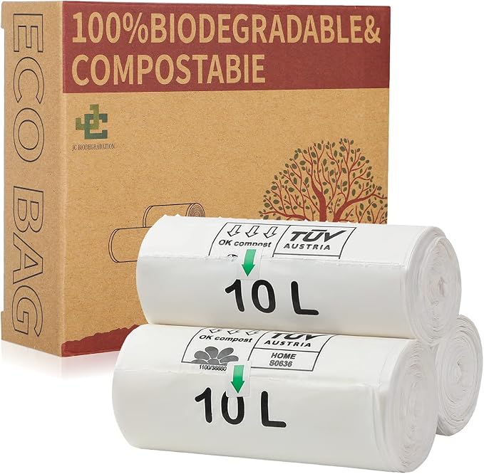 Compostable Trash Bags, 2.6 Gallon, 10 Liter, Extra Thick 0.78 Mils, 100% Biodegradable Garbage Bags for Kitchen Bathroom Office Car,US BPI ASTM D6400 and Europe OK Compost Home Certified