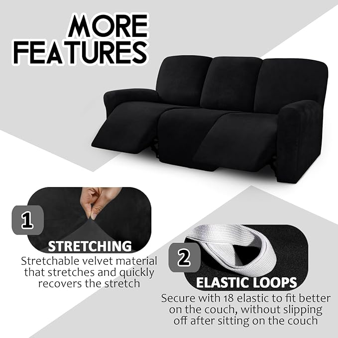 ULTICOR Velvet 8-Pieces Recliner Sofa Covers Stretch Reclining Couch Covers