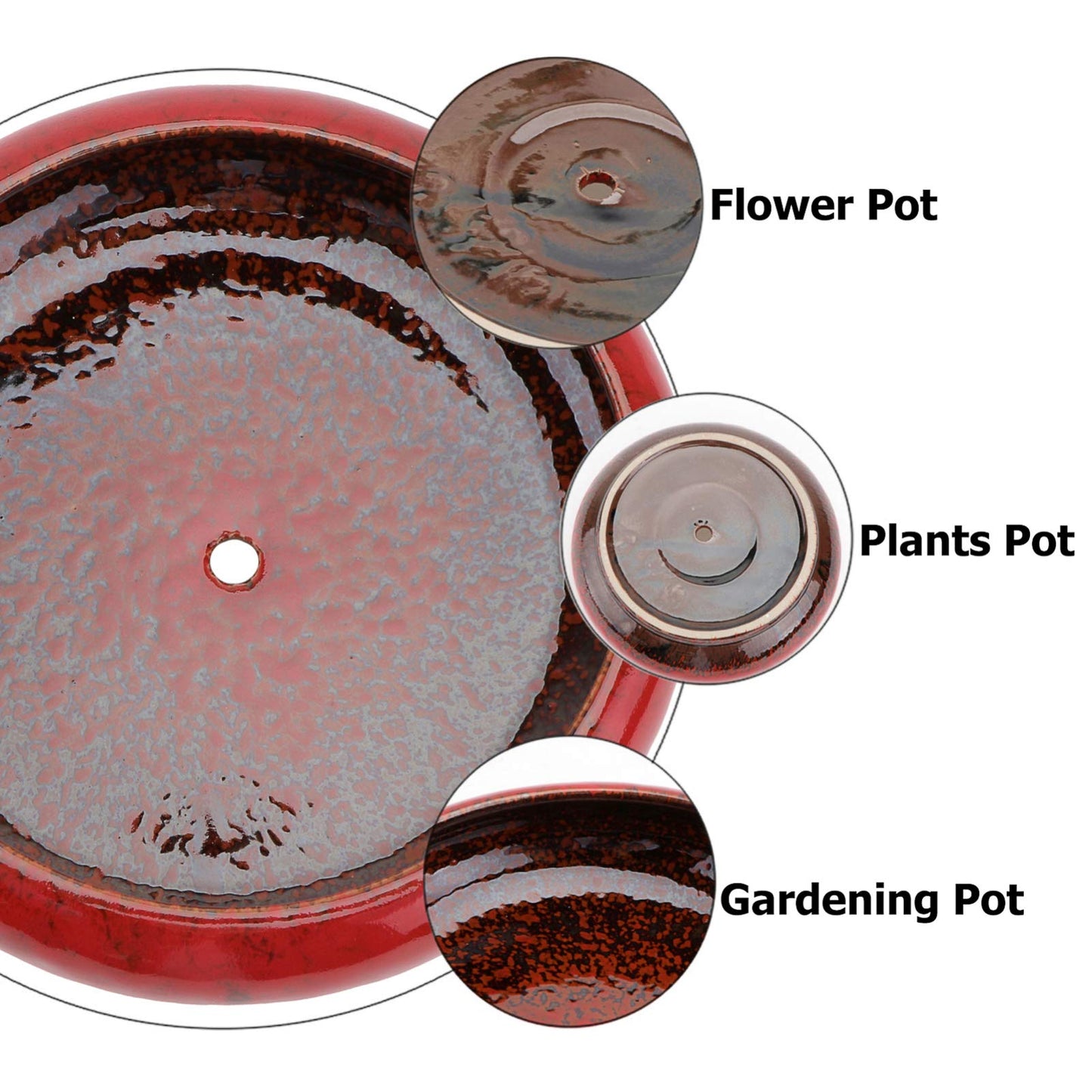 Hydroponic Ceramic Flower Pot 7.28 Inch Succulent Planter with Drainage Hole for Indoor Balcony Office Garden Decoration