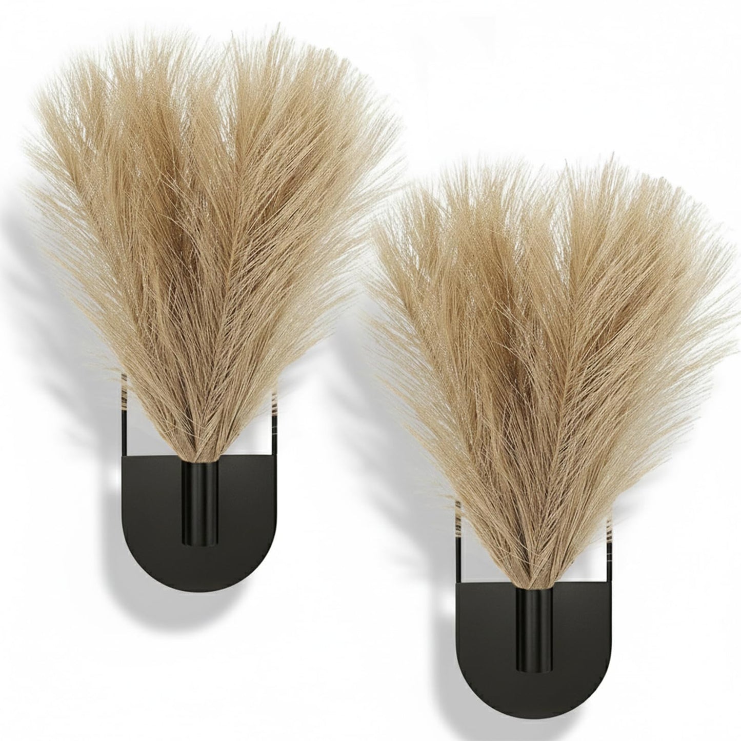 Nacidooka 2 Pcs Hanging Planters for Indoor Plants, Hanging Plant Holder with Artificial Pampas Metal Plant Hanger Wall Art Modern Boho Wall Decor for Bathroom Living Room Hallway Home Office(Black)