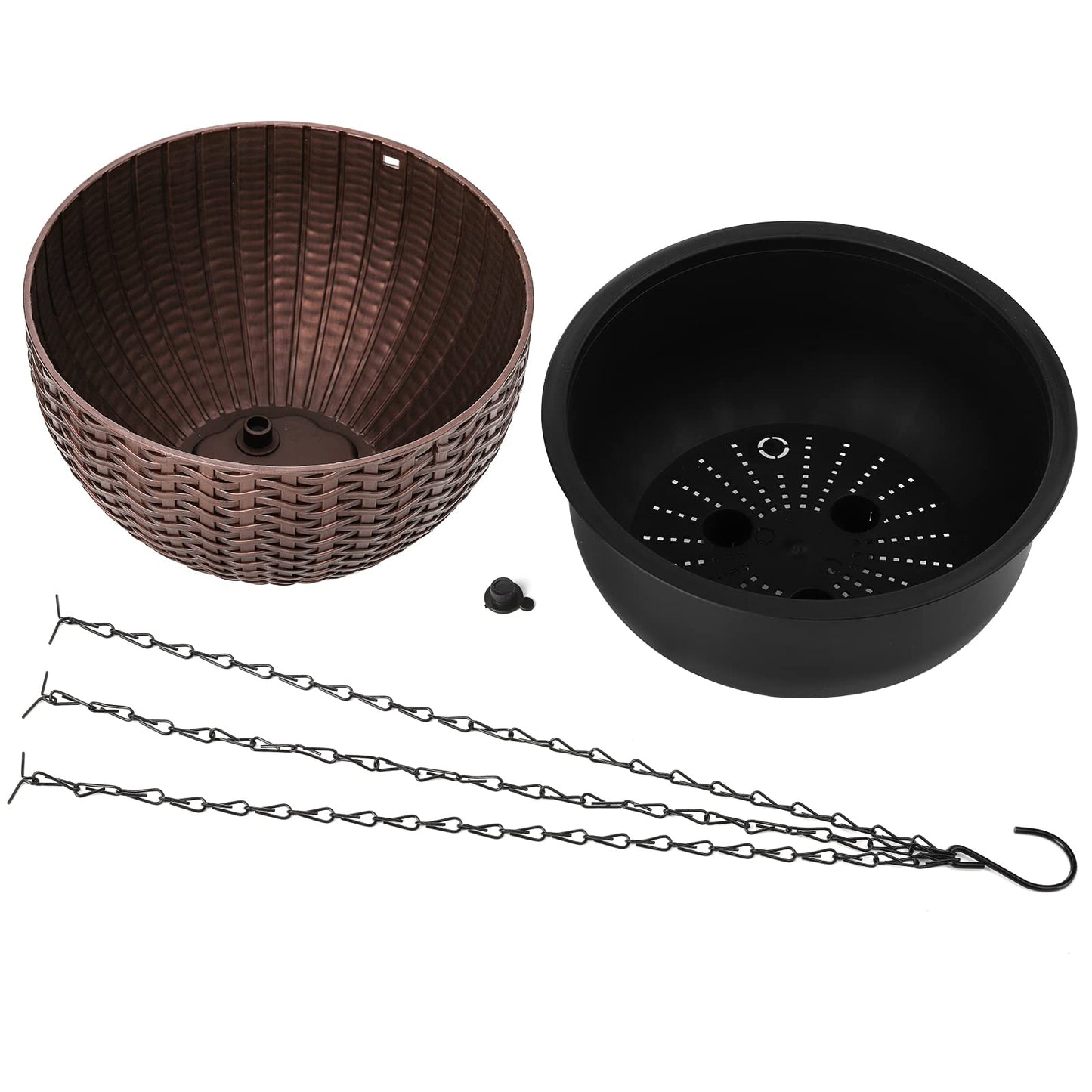 Foraineam 10.2 Inches Round Basket Hanging Planter Dual-pots Design Garden Flower Plant Pots Hanging Planter Baskets with Drainer and Chain for Indoor Outdoor Use