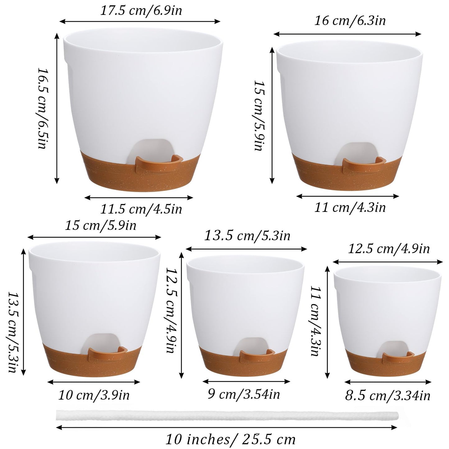 MSHHDK 5pcs Large Self Watering Pots for Indoor Plastic Planters Set Plastic Flower Pots with Multi Mesh Drainage Holes and Water Level Indicator & Deep Reservoir for Outdoor Garden Plants Flowers