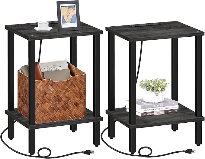 TUTOTAK End Table with Charging Station, Small Side Table, Nightstand Bedside