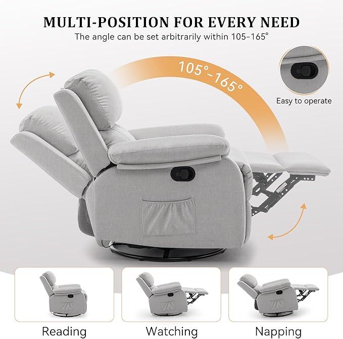 Korser Recliner Chair, 360 Swivel Rocker Chair
