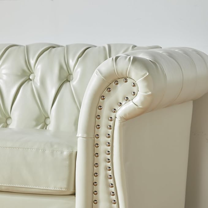 LEVNARY Leather Sofa, Chesterfield Tufted Upholstered 2 Seater Couch, Modern