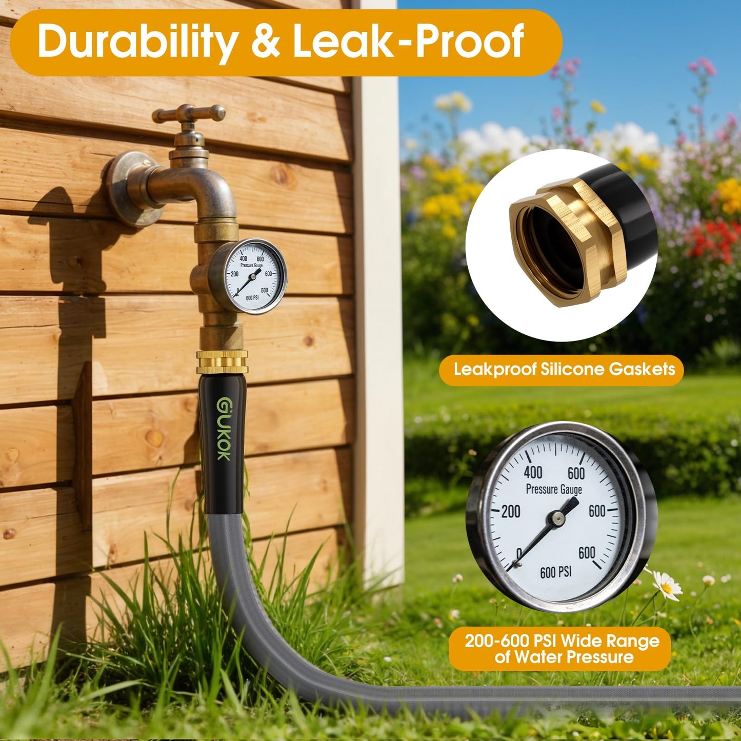 GUKOK Garden Hose 100 FT, Non-Expanding Water Hose, Ultra-Light & Flexible, Burst-Resistant, Kink-Free, High-Pressure Garden Hose All-Weather Use for Lawns, Gardens, and Outdoor Cleaning