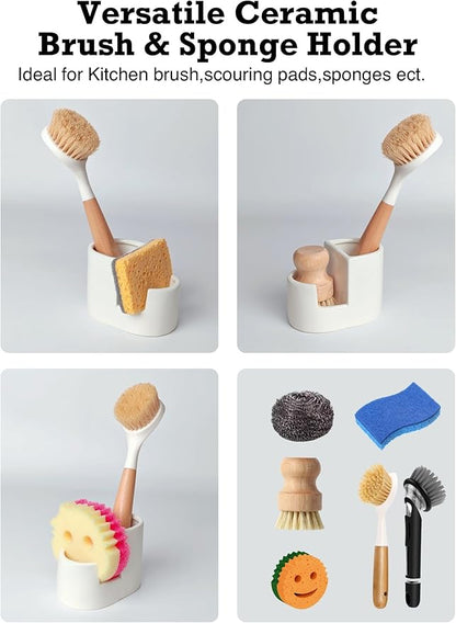 2-in-1 Ceramic Sponge Holder, Dish Sponge and Brush Holder