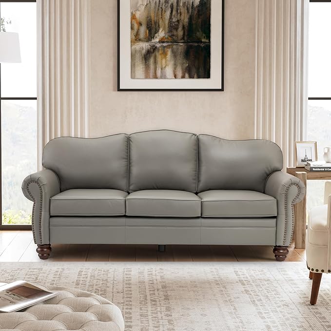 81" Genuine Leather Sofa, Classic 3-Seater Couchs