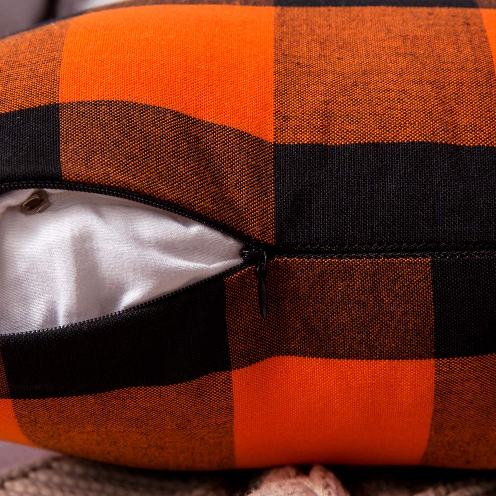 MIULEE Fall Throw Pillow Covers Halloween Decorations Pack of 2 Buffalo Check Farmhouse Plaids Polyester Linen Outdoor Cushion Case for Sofa Couch Orange and Black 18 x 18 Inch 45 x 45 Cm