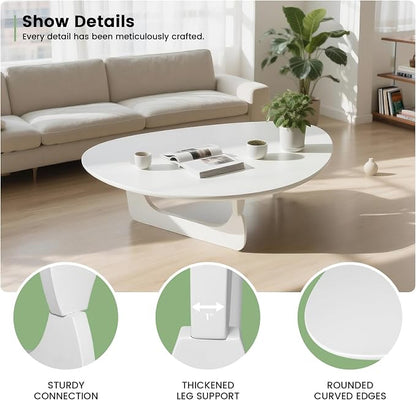 Solid Wood Triangle Coffee Table,Unique Mid Century Modern Oval Coffee Table,Irregular Geometric Tea Tables for Home Living Room with Wooden Tabletop and Reinforced Legs White 43" L x 31" W x 16" H