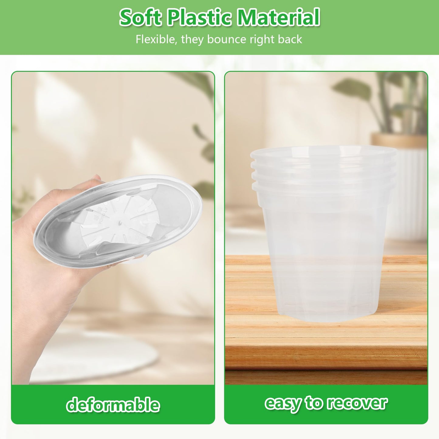 AUGXIXI 5 Sets 8 Inch Transparent Plastic Garden Pots Planter with Saucer Plant Planter Drainage Hole Plastic Pots for Plants Indoor and Out Door House Plants with 10pcs Plant Labels