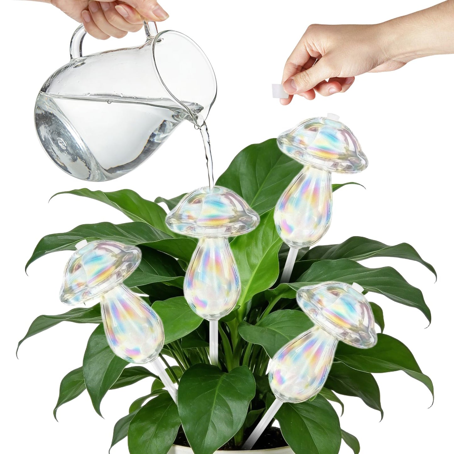 4pcs Plant Watering Globes Self Watering Planter Insert Devices,Glass Watering Bulbs Mushroom Pattern Watering Globes for Indoor Plants Top-Fill Watering Rainbow Colors (Round Automatic Watering Bulb)