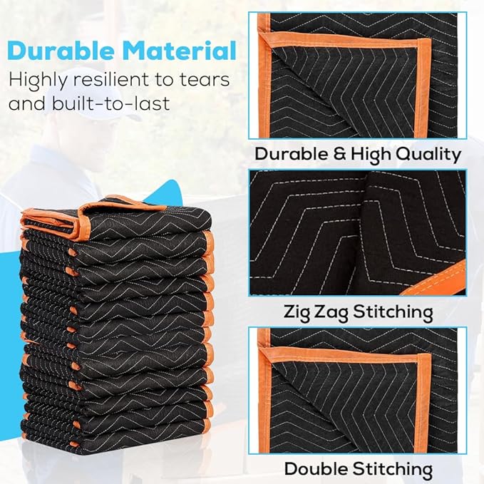 Simpli-Magic 79522 Heavy Duty Padded Moving Blankets, 72” x 80”, 6 Pack