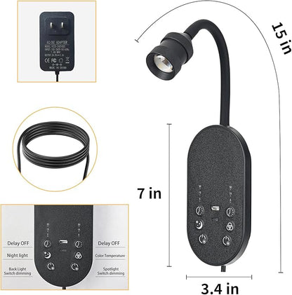 Wall Reading Light, LED Book Lights for Reading at Night, Wall Lamp with 3 Color Temperature & Timers, Adjustable Gooseneck Headboard Plug in Wall Sconce with USB C+A Ports
