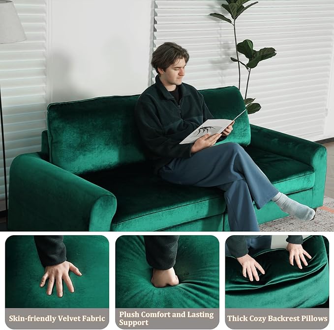 EASE MOOSE 88.5" Large Seat Velvet Loveseat Sofa, Soft Deep Seat Couches