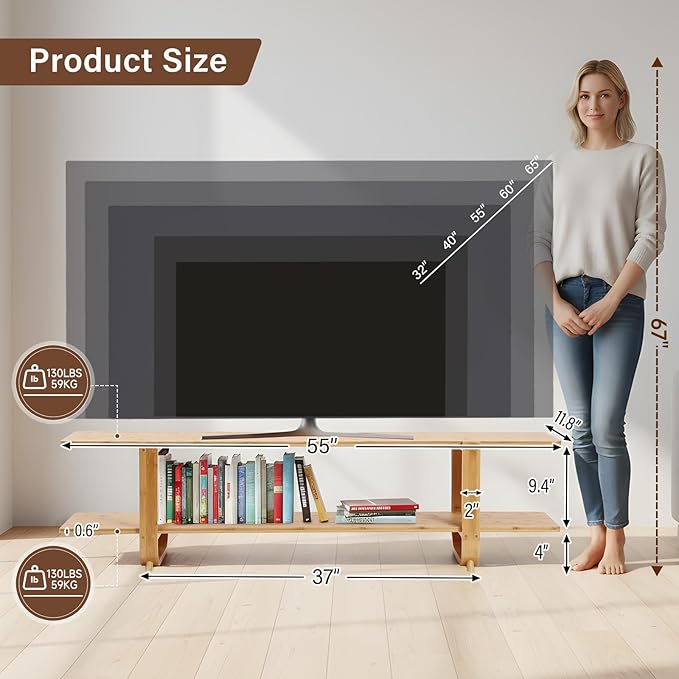 Tiita Bamboo TV Stand for 55 Inch TV, Entertainment Center