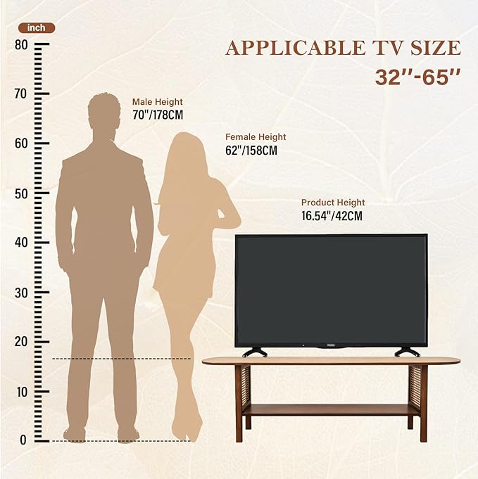 Tiita TV Stand with Storage for TVs up to 65'', Bamboo TV Console Entertainment