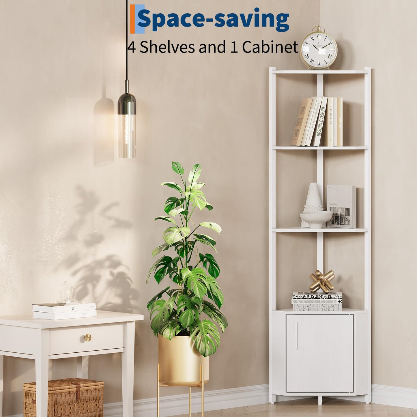 GarveeHome Corner Shelf Stand 5 Tier - 58 Inch Tall Corner Shelf with Wooden Shelves for Storage, Display Plant Stand for Living Room, Bedroom, Kitchen, Bathroom, Home Office