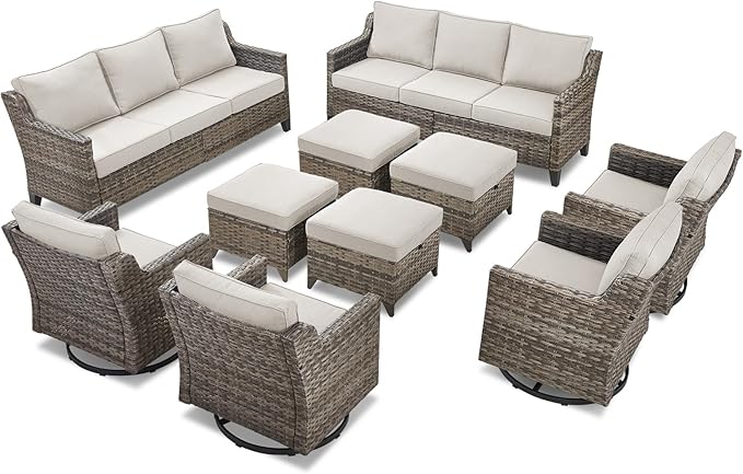 10 Piece Patio Furniture Set-High Back Outdoor Furniture Set Sectional Sofa