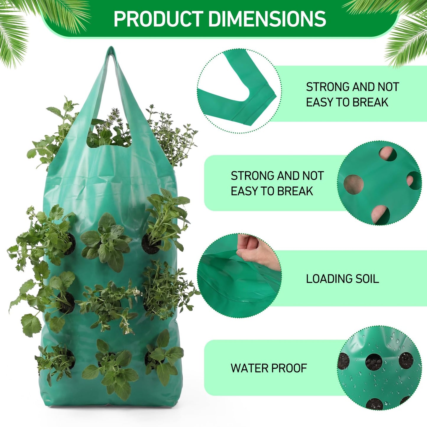 50 Pack Hanging Strawberry Planter Grow Bags, 9 Hole Plastic Hanging Vertical Planters, Upside Down Garden Bags with Reinforced Handles for Outdoor Wall Strawberries, Cherry, Tomatoes, Flowers, Tomato